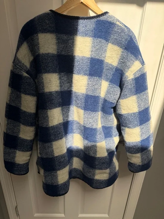 Sezane Farel Jacket Ecru Blue Check - Size 8 - Picture 4 of 4